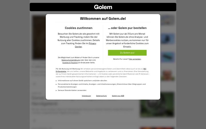 Posnetek zaslona golem.de