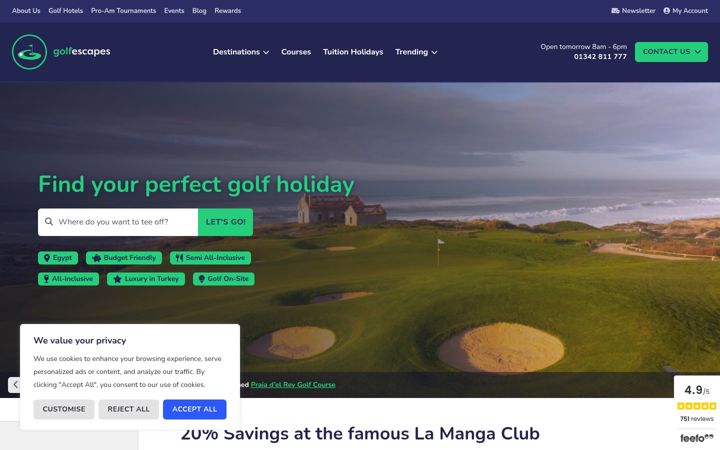 Screenshot of golf-escapes.com