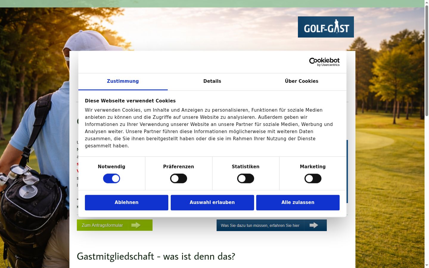 Screenshot des Einwilligungsbanners vor jeglicher Interaktion