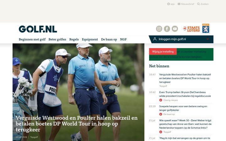 Captura de pantalla de golf.nl