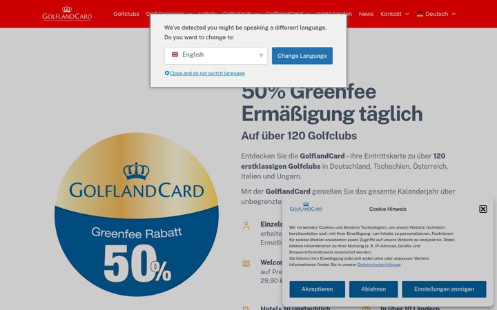 Screenshot of golflandcard.de