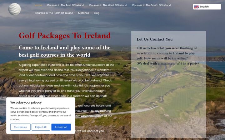 Screenshot of golfpackagestoireland.com
