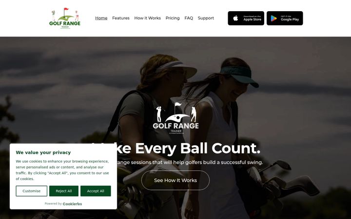 Screenshot of golfrangetrainer.com