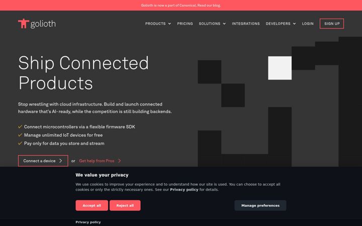 Screenshot of golioth.io