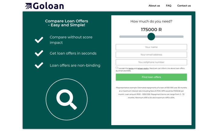 Screenshot of goloan.co.za