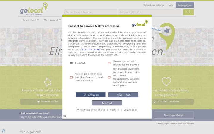 Екранна снимка на golocal.de