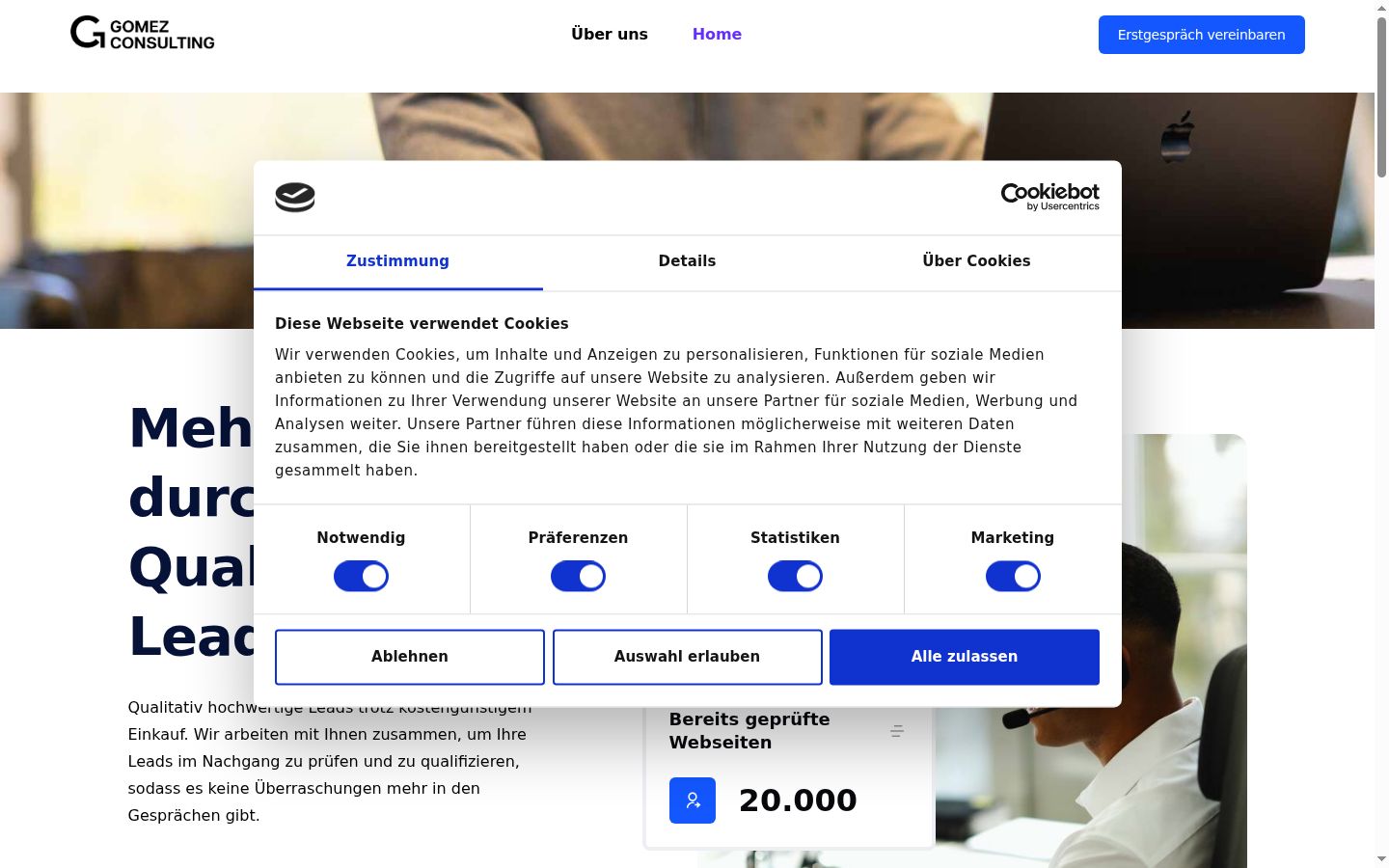Ekraanipilt nõusolekubännerist, mida näidati enne mis tahes suhtlust