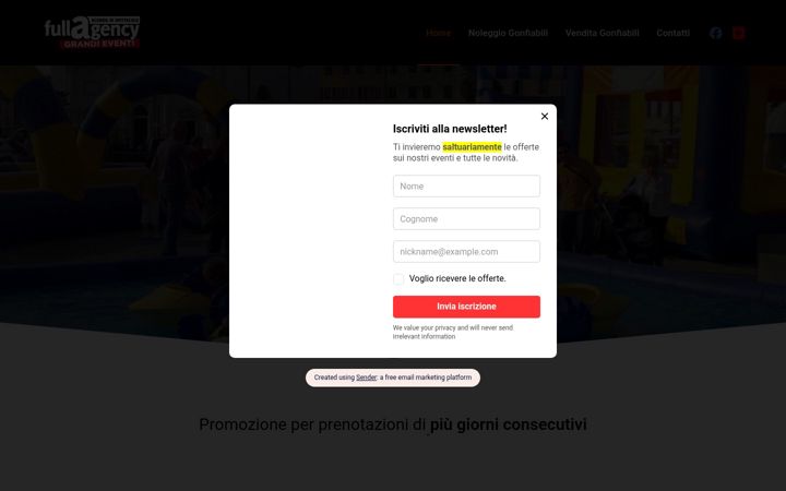 Screenshot of gonfiabilinoleggio.it