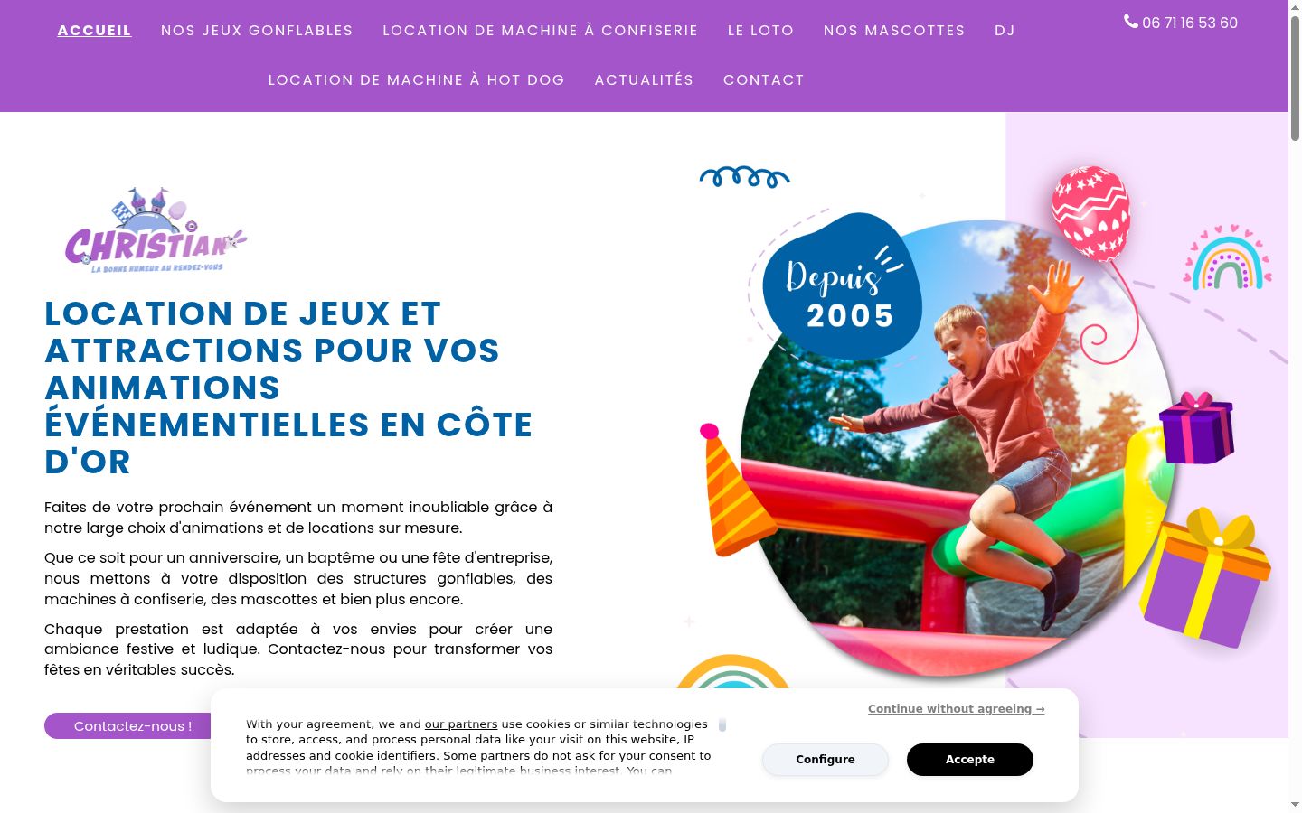 Capture d'écran de la bannière de consentement affichée avant toute interaction