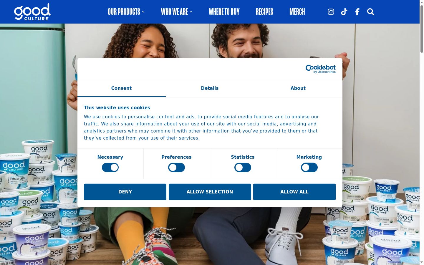 Screenshot del banner di consenso mostrato prima di qualsiasi interazione