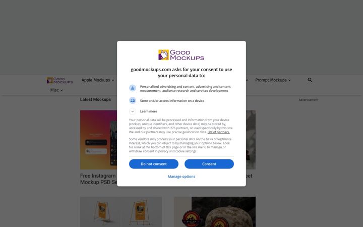 Screenshot of goodmockups.com