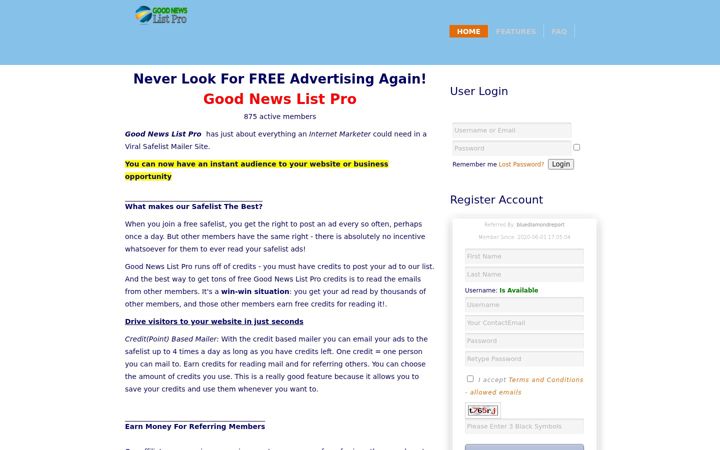 Screenshot of goodnewslistpro.com