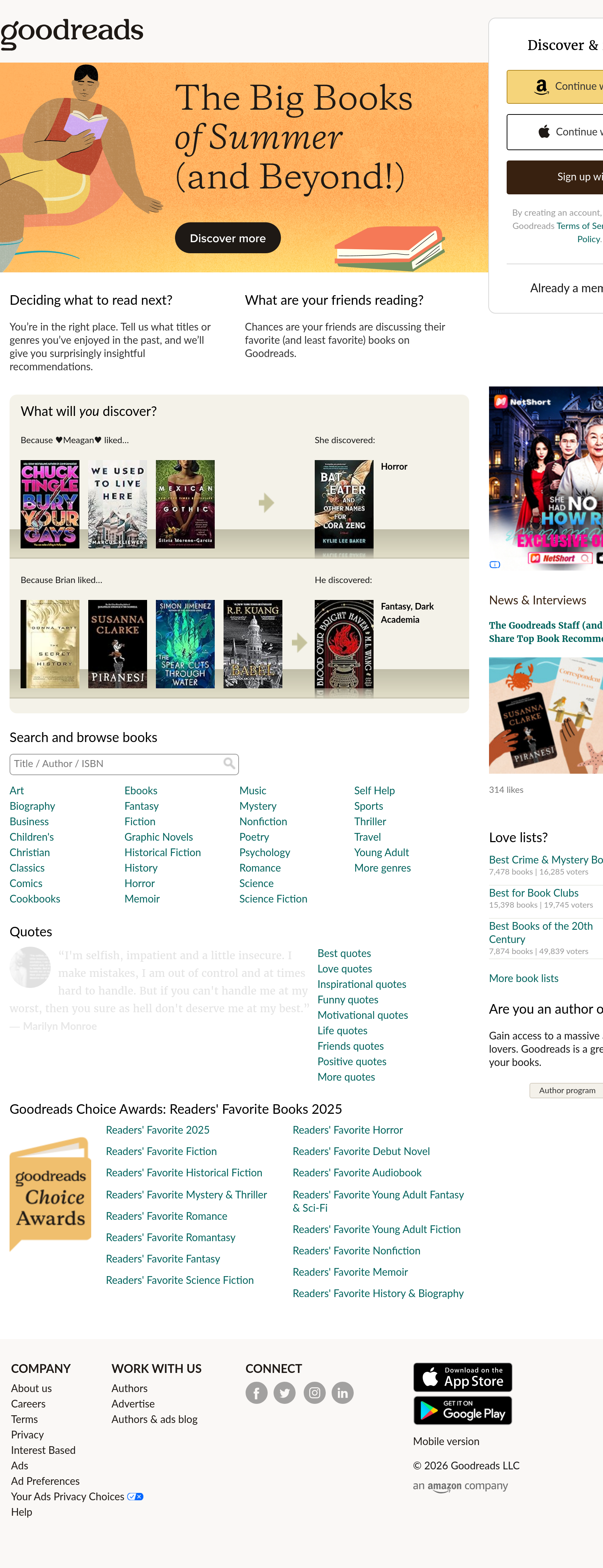 Tablet screenshot of goodreads.com