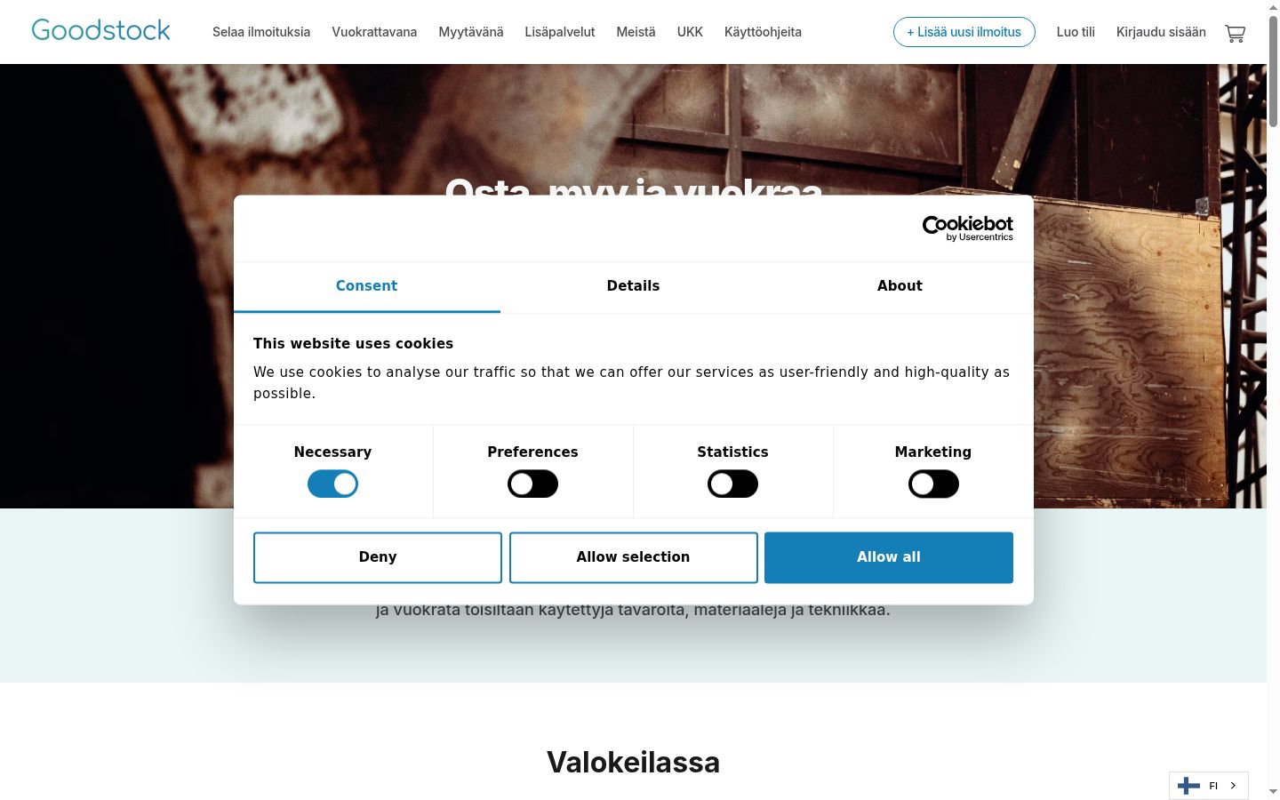 Snímek obrazovky baneru souhlasu zobrazeného před jakoukoli interakcí