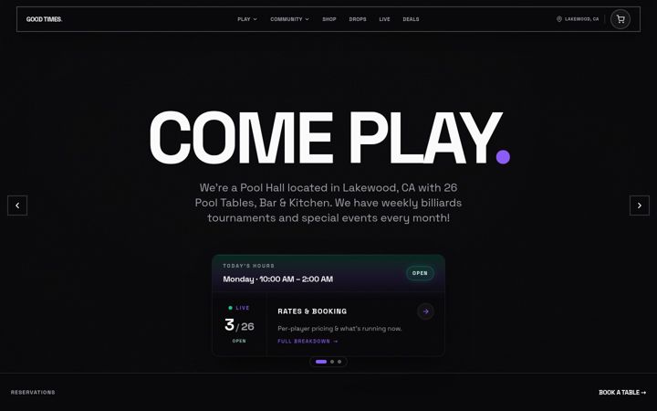 Screenshot of goodtimesbilliards.com
