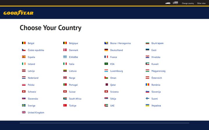Kuvakaappaus sivustosta goodyear.eu