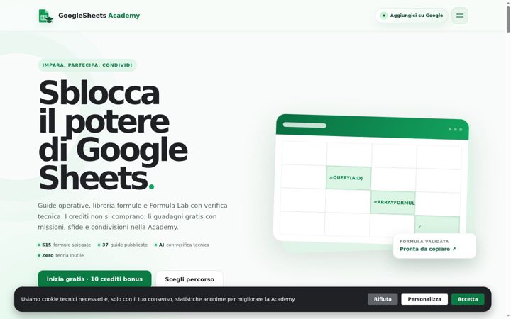 Screenshot of googlesheets.academy