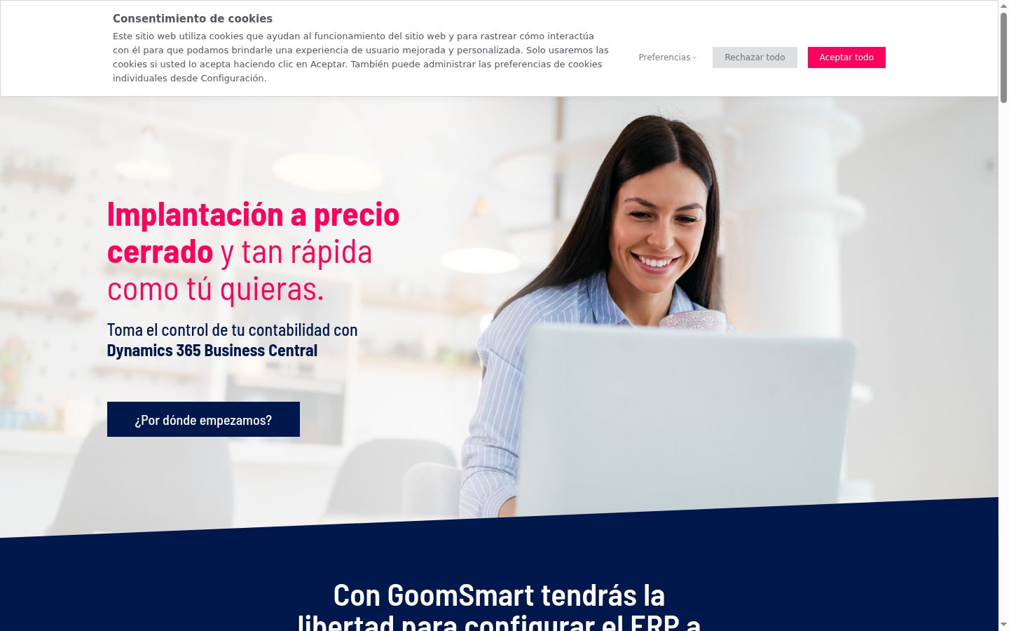 Captura de pantalla del banner de consentimiento mostrado antes de cualquier interacción