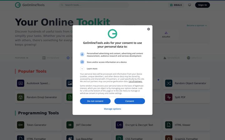 Screenshot of goonlinetools.com