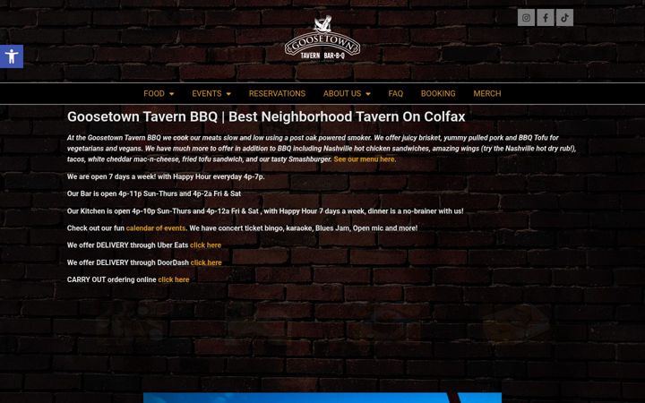 Screenshot of goosetowntavern.com