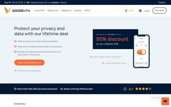 Screenshot of goosevpn.com
