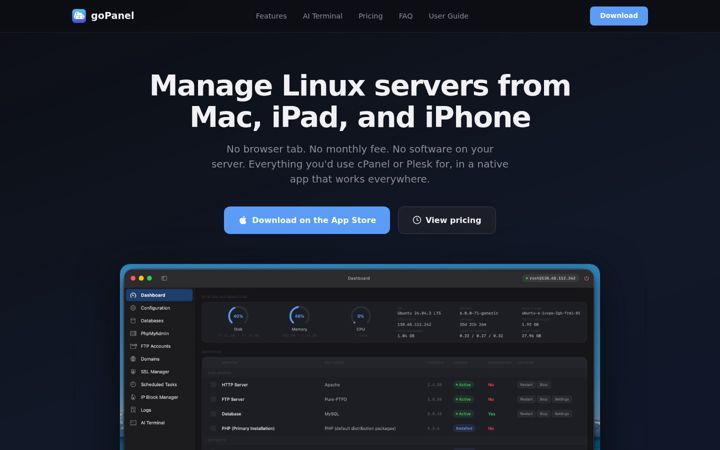 Screenshot of gopanel.io