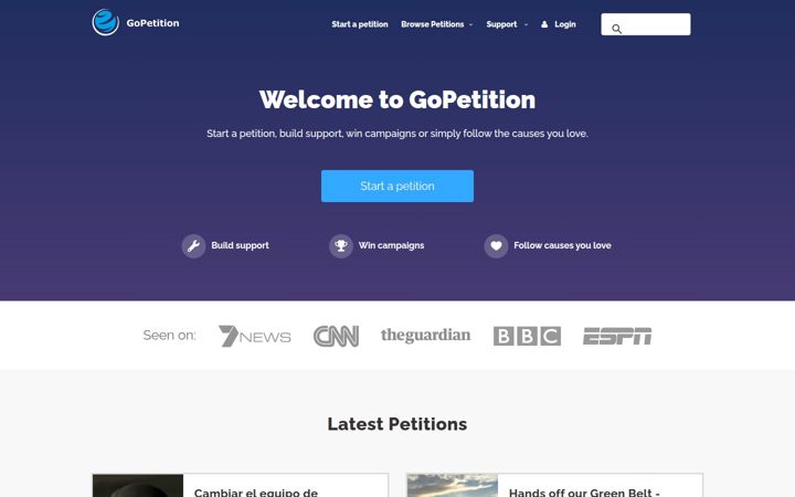 Screenshot of gopetition.com