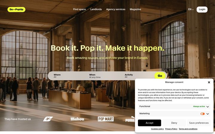 Screenshot of gopopup.com
