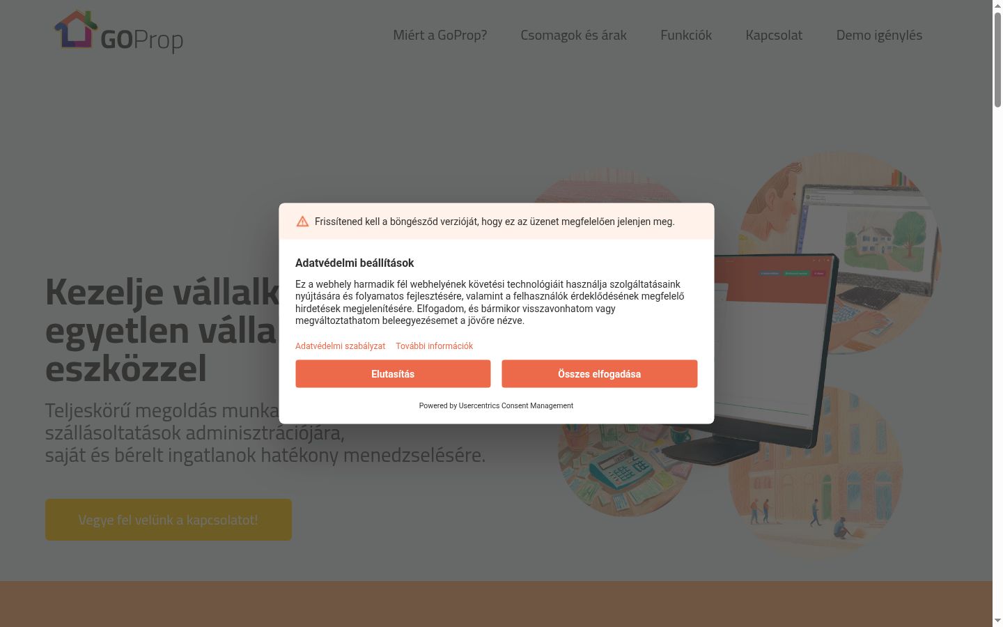 Képernyőkép a bármilyen interakció előtt megjelenő hozzájárulási bannerről