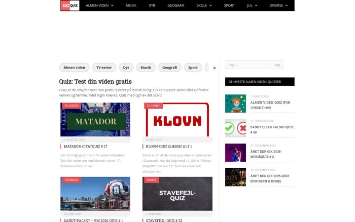 Screenshot of goquiz.dk