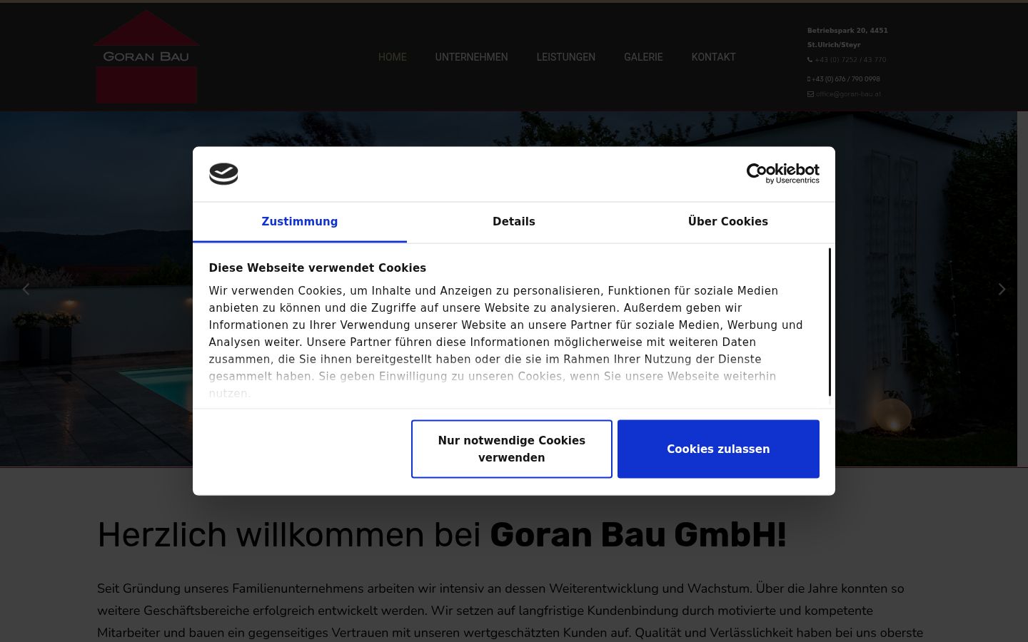 Screenshot des Einwilligungsbanners vor jeglicher Interaktion