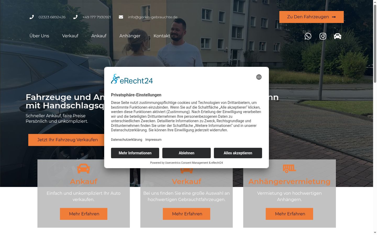 Screenshot des Einwilligungsbanners vor jeglicher Interaktion