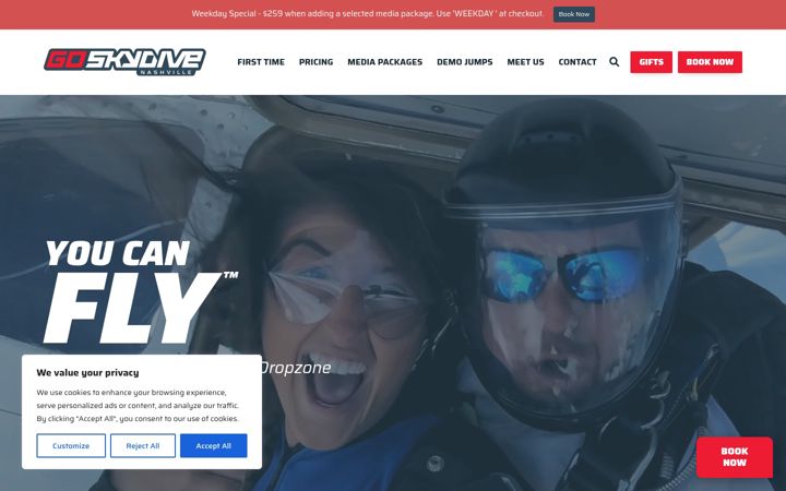 Screenshot of goskydivenashville.com