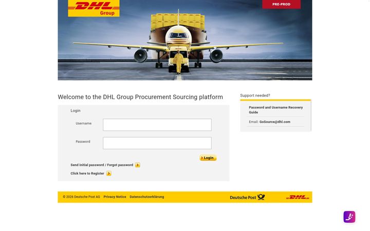Screenshot of gosource-preprod.dhl.com