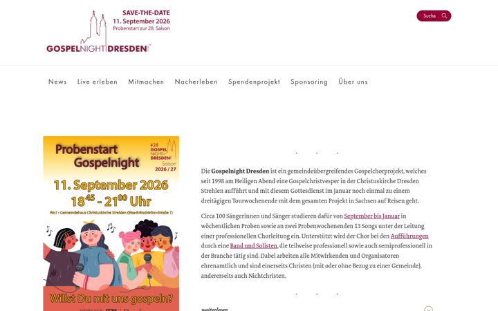 Screenshot of gospelnightdresden.com
