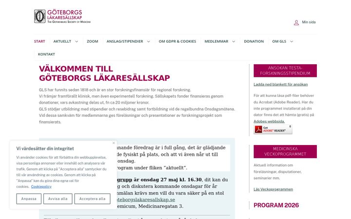 Screenshot of goteborgslakaresallskap.se