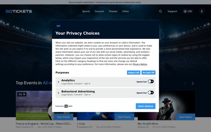 Skärmbild av gotickets.com