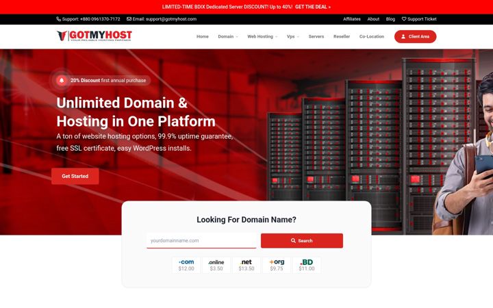 Screenshot of gotmyhost.com