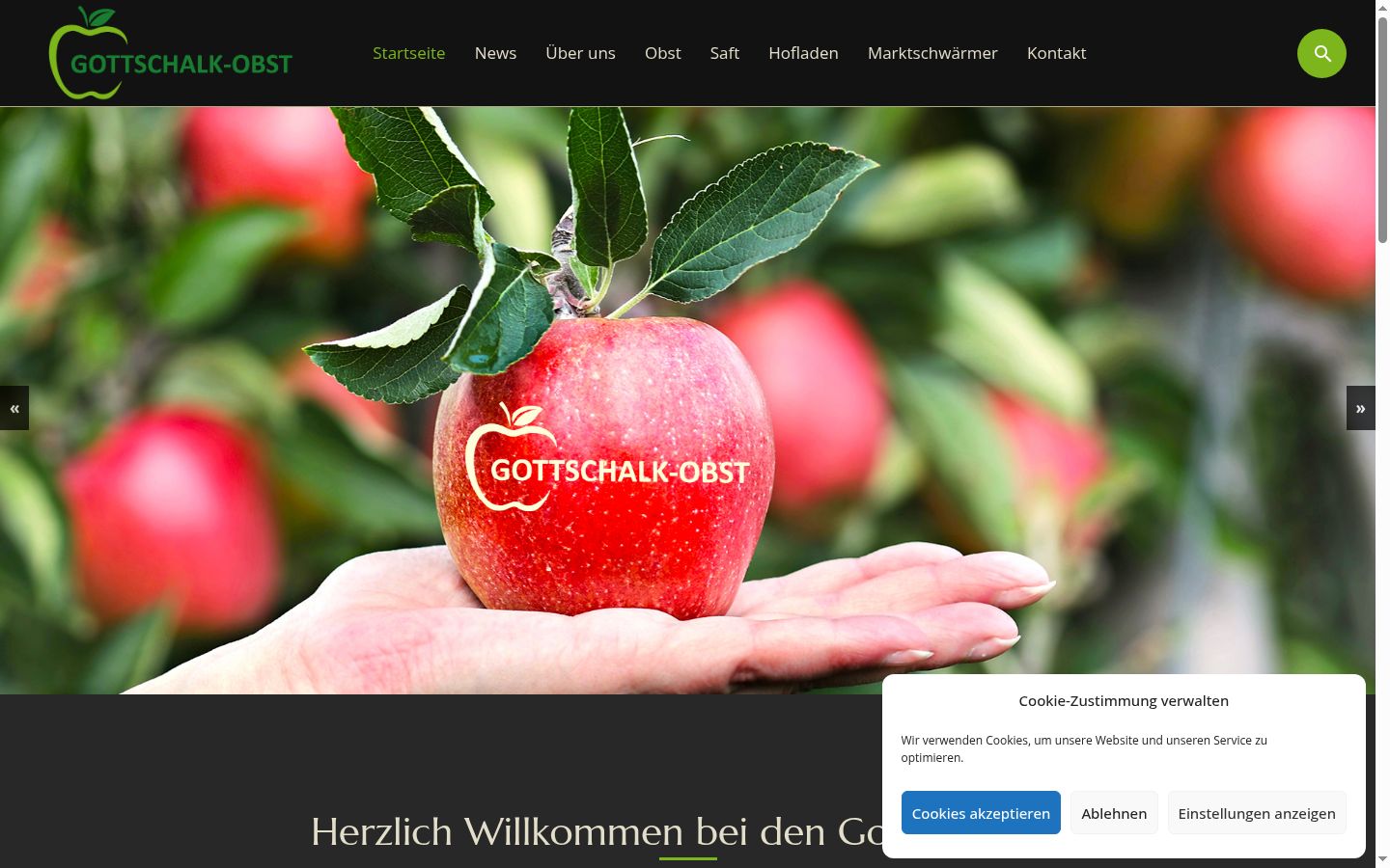 Screenshot des Einwilligungsbanners vor jeglicher Interaktion