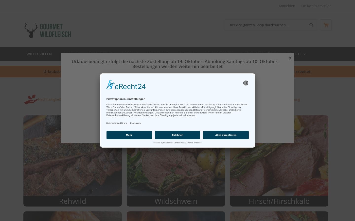 Screenshot des Einwilligungsbanners vor jeglicher Interaktion