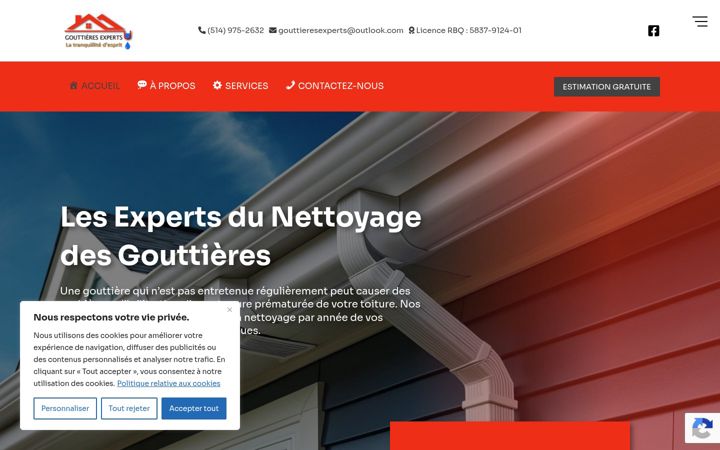 Screenshot of gouttieresexperts.ca