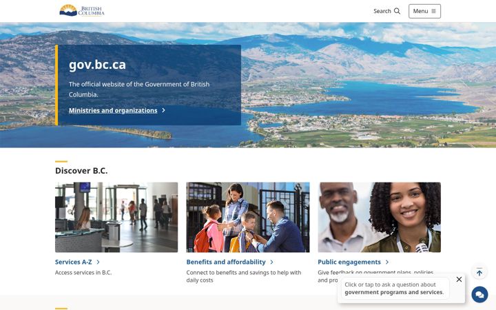 Skærmbillede af gov.bc.ca
