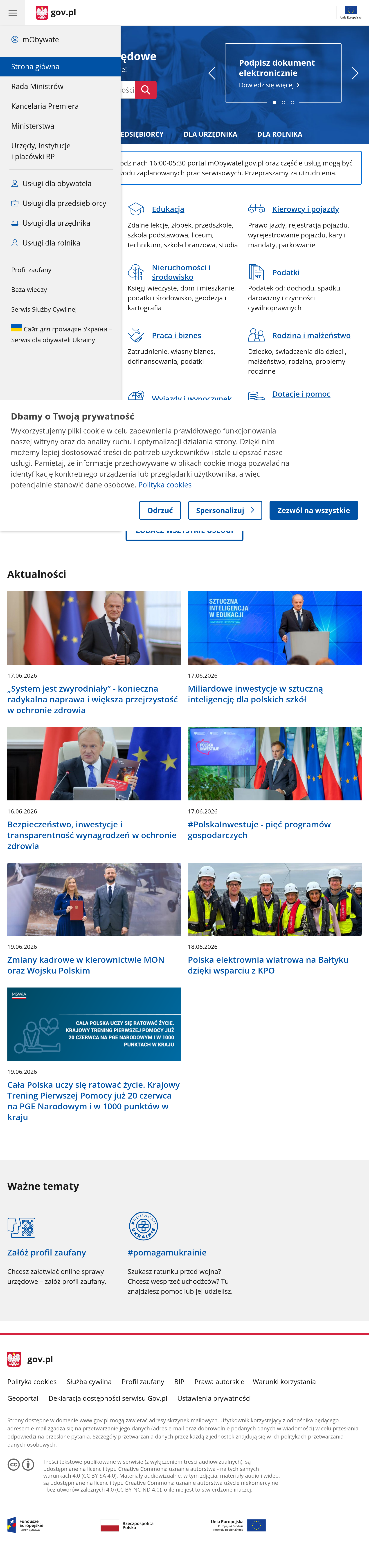 Tablet screenshot of gov.pl