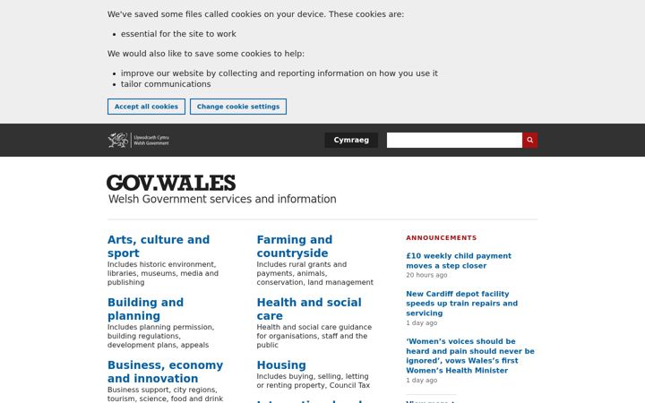 Screenshot of gov.wales