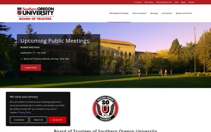 Screenshot of governance.sou.edu