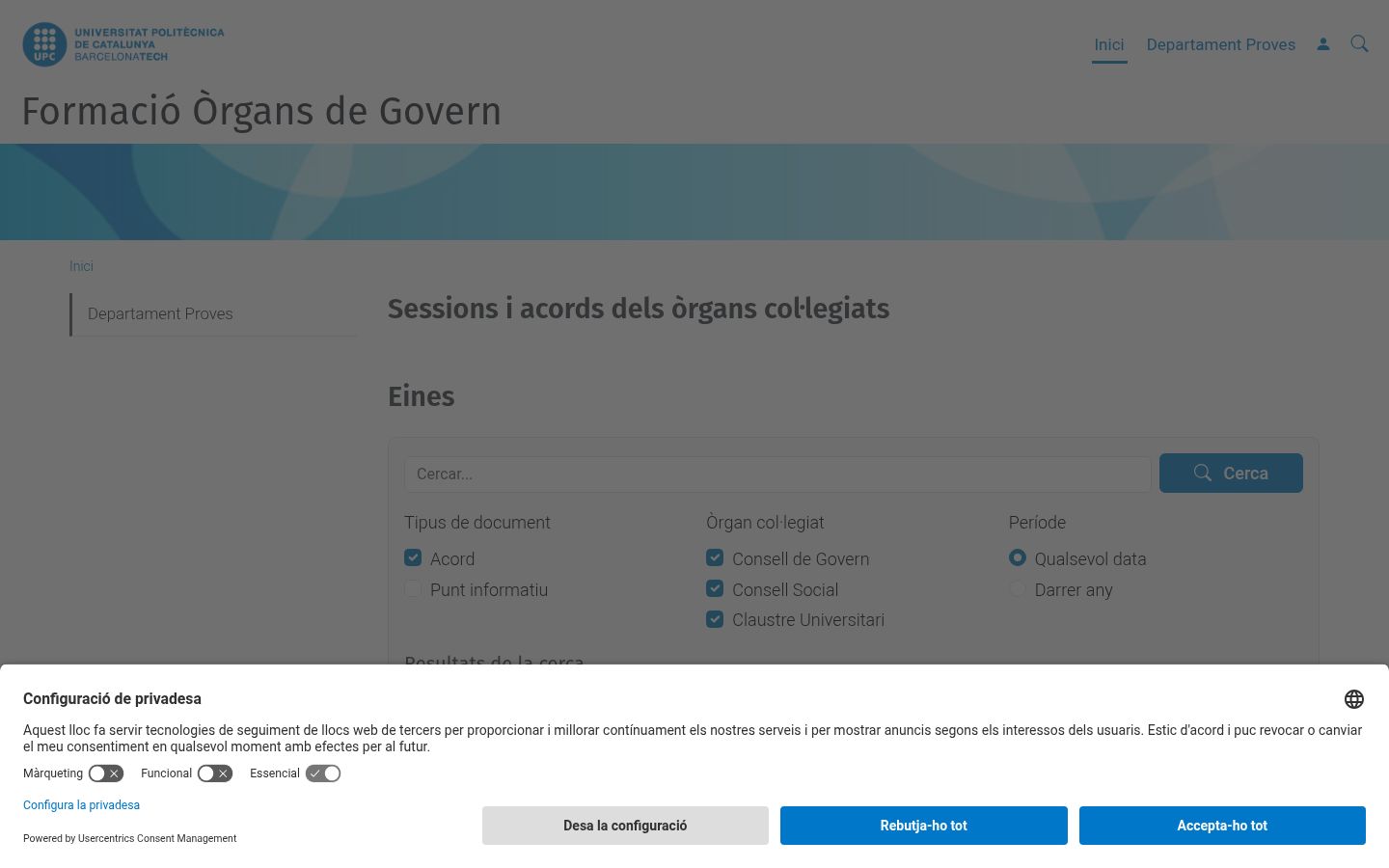 Skärmbild av samtyckesbannern som visades före någon interaktion