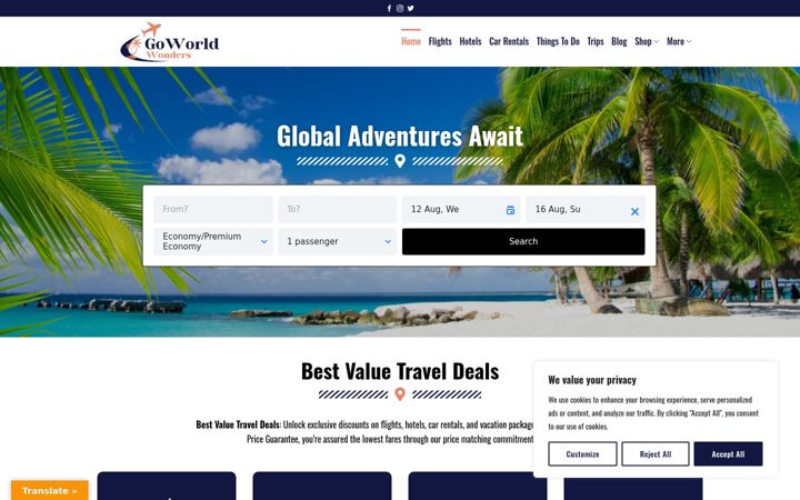 Screenshot of goworldwonders.com