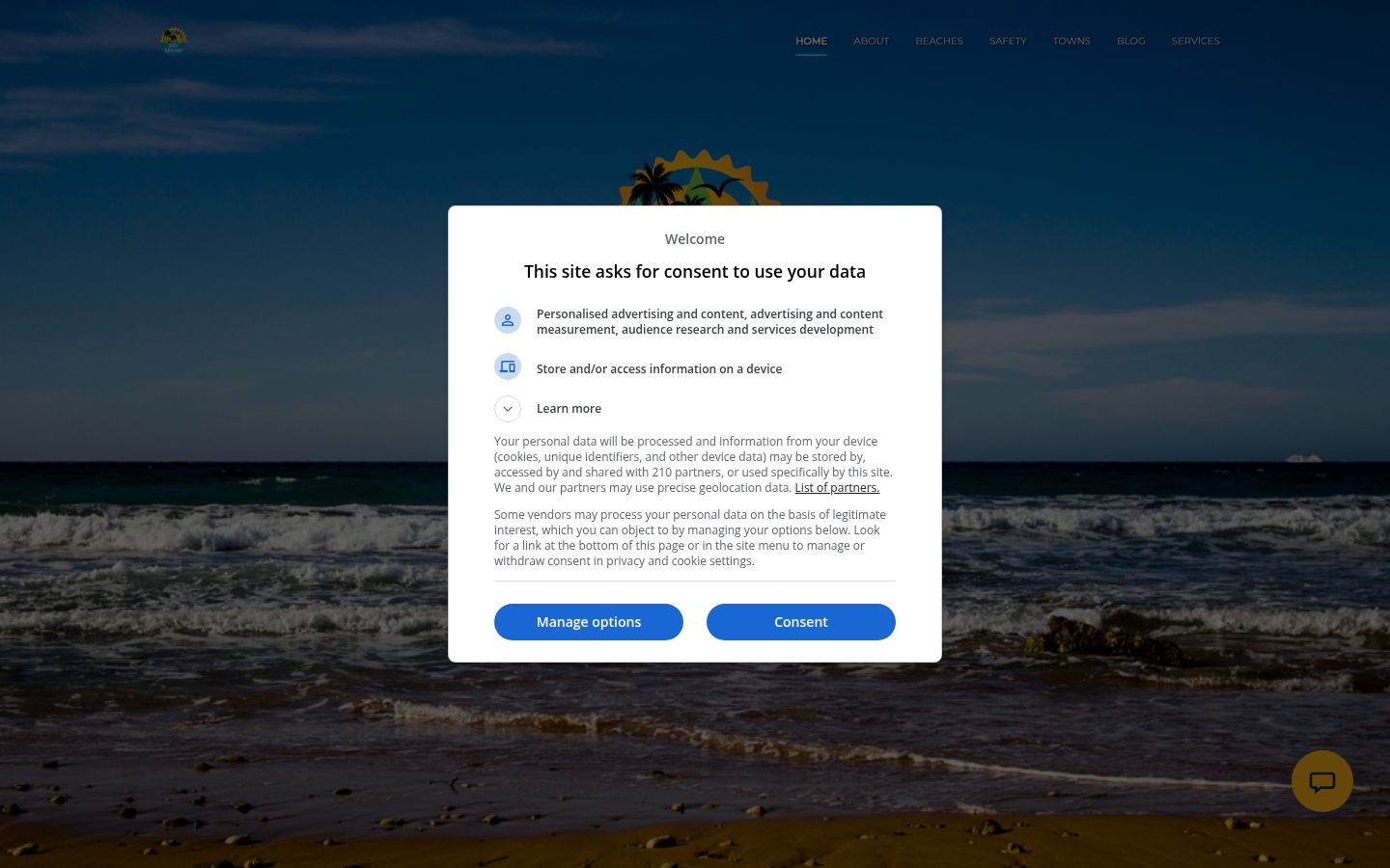 Screenshot of the consent banner shown before any interaction