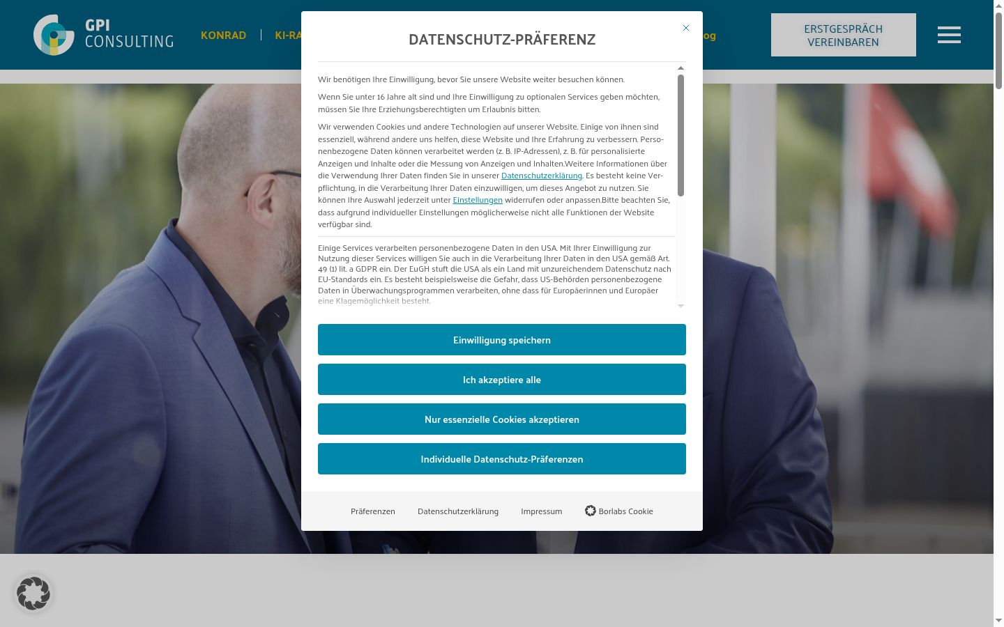 Screenshot tal-banner tal-kunsens muri qabel kwalunkwe interazzjoni