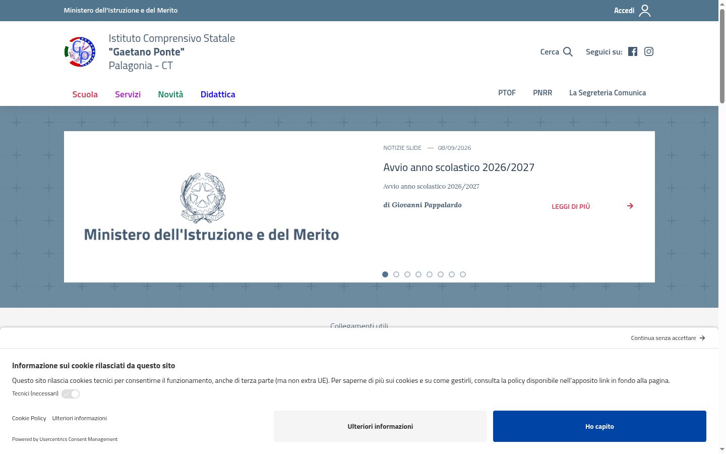 Screenshot del banner di consenso mostrato prima di qualsiasi interazione